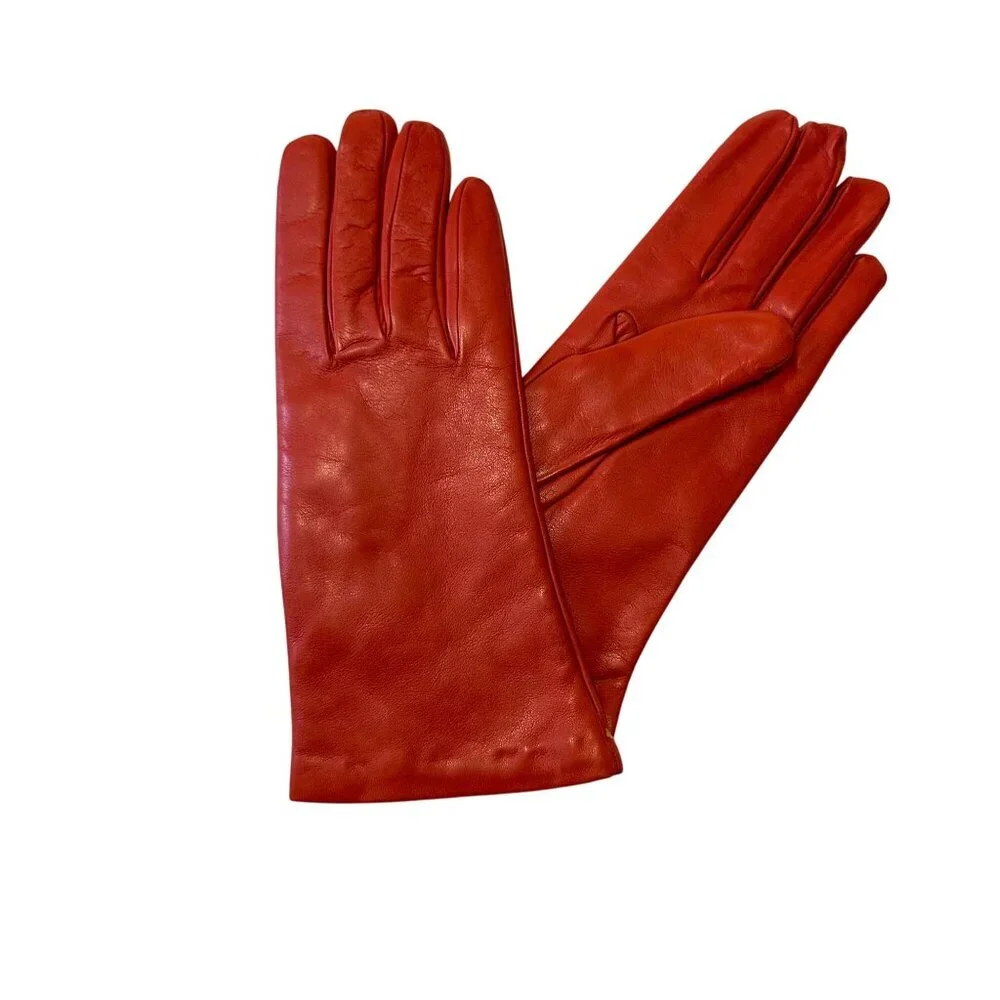Sermoneta Cashmere Lined Leather Gloves, Orange,  size 7.5, New